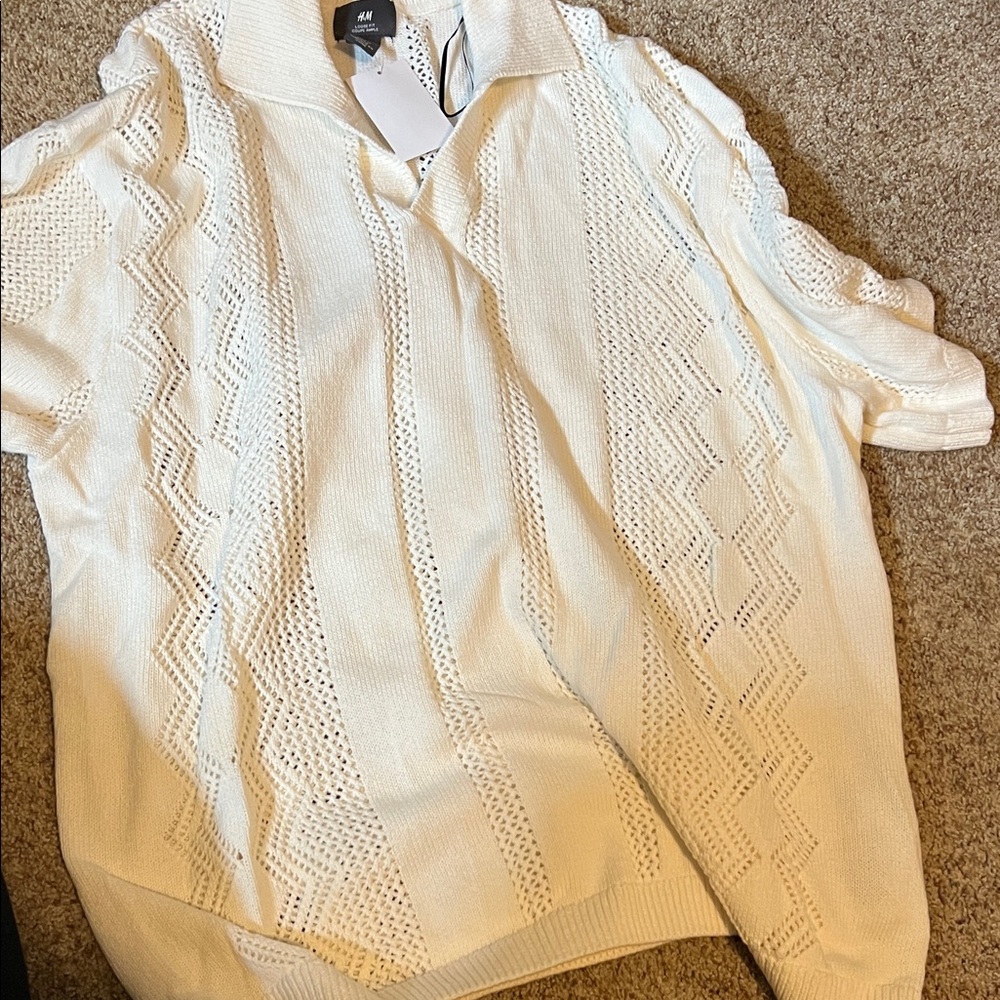 H&M Open Knit Collar Polo Knit Sweater Top